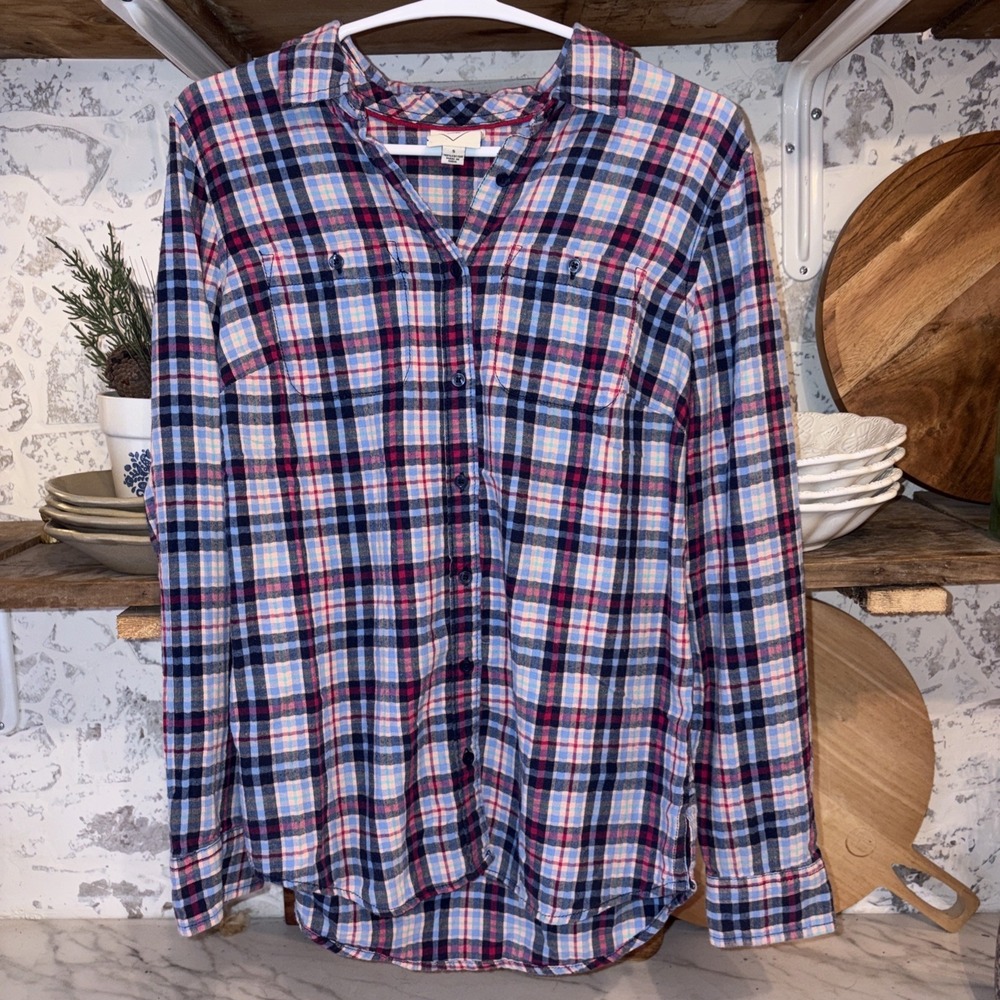 St John's Bay Women's S Cozy Plaid 100% Cotton Button Down Shirt